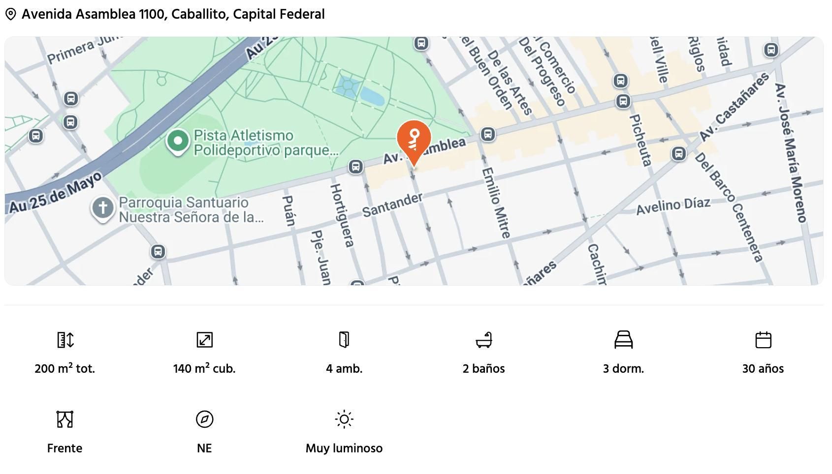 La ubicaciones y las instalaciones con las que cuenta el departamento de Adorni que está a la venta.