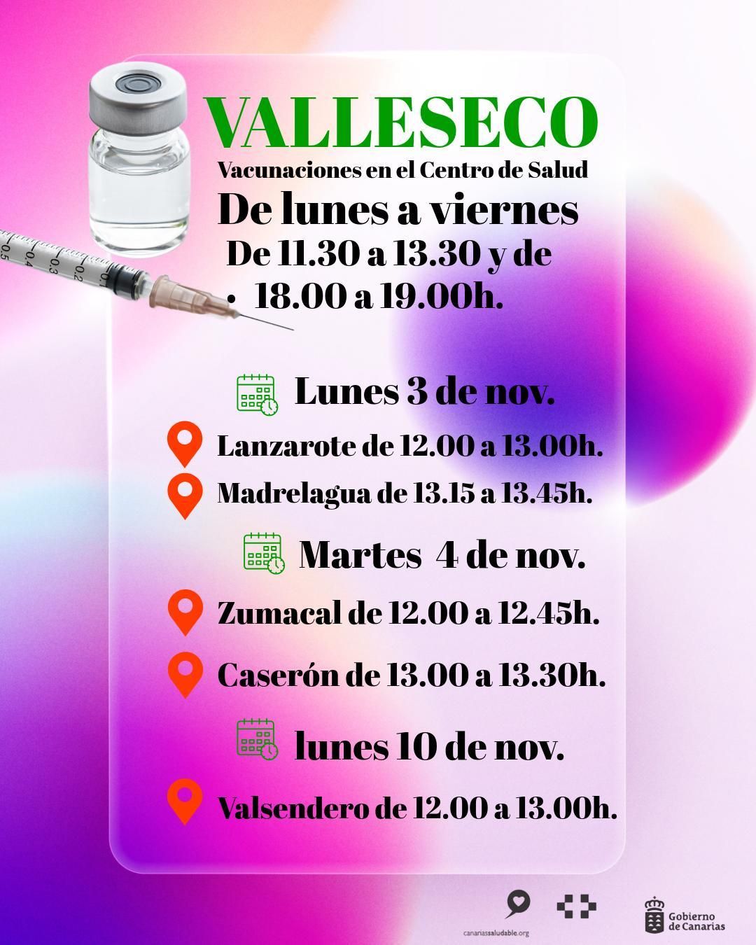 Cartel informativo de las vacunas en Valleseco.