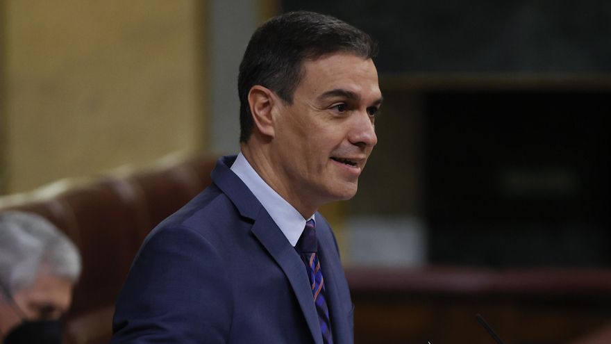 El presidente del Gobierno, Pedro Sánchez, durante su comparecencia este miércoles ante el pleno del Congreso para informar de las conclusiones del Consejo Europeo, la Cumbre de la OTAN y las relaciones con Marruecos. EFE/Chema Moya