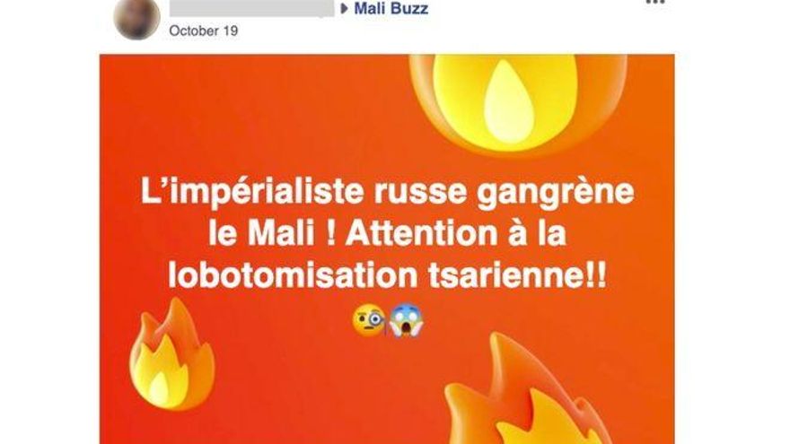 Una de las publicaciones de la red de cuentas falsas francesa, denunciando el "imperialismo ruso" en Mali