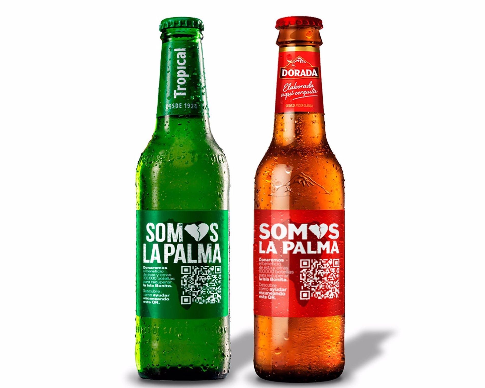Botellas de cerveza con el lema 'Somos La Palma'.