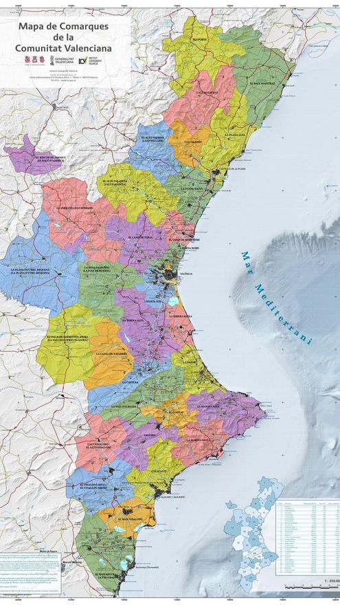 Mapa comarcal de la Comunitat Valenciana.