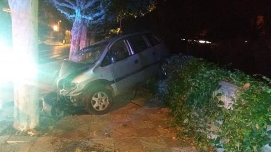 El turismo atravesó un seto y colisionó con fuerza contra un árbol.
