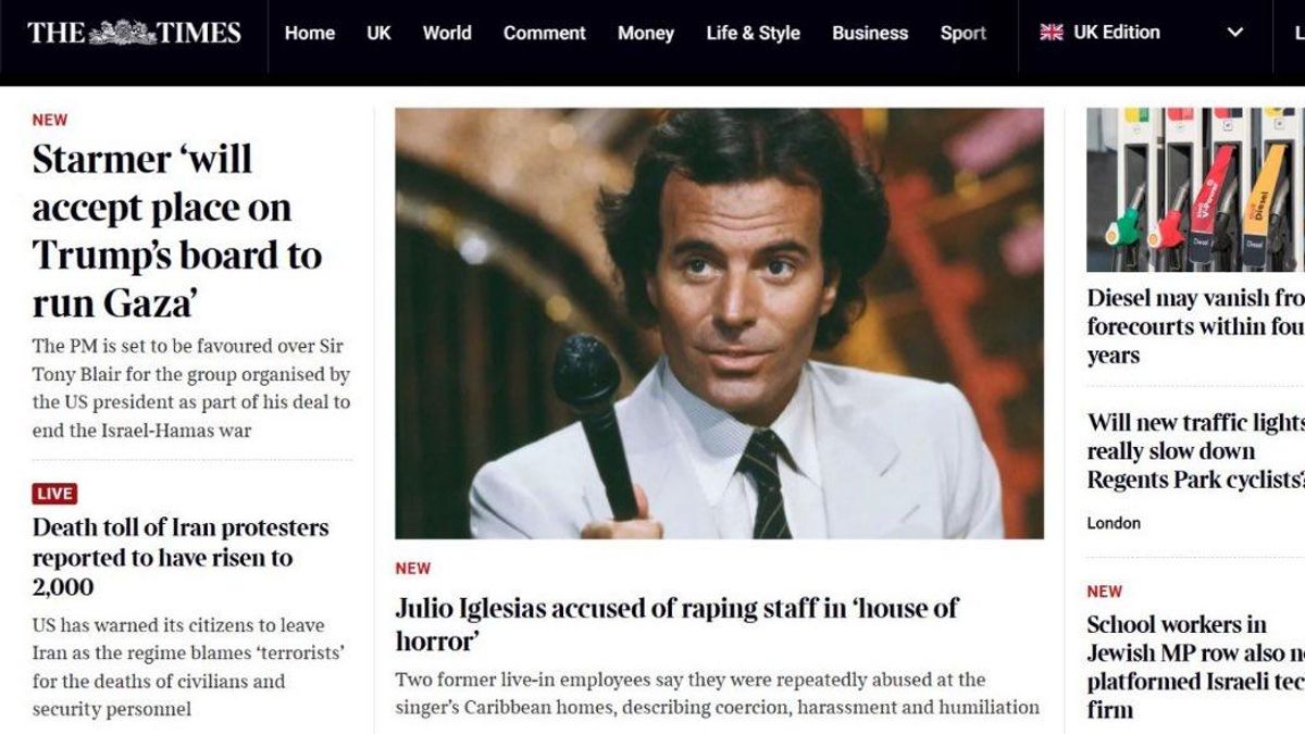 Portada digital del periódico británico The Times