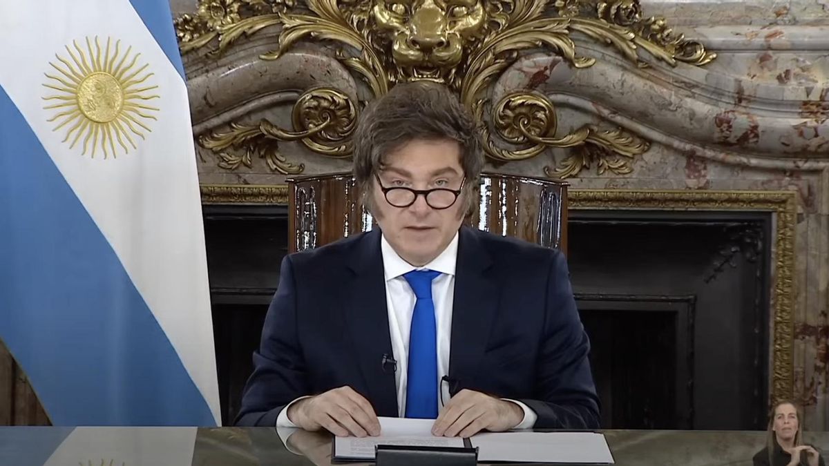 El presidente Javier Milei habla por cadena nacional.