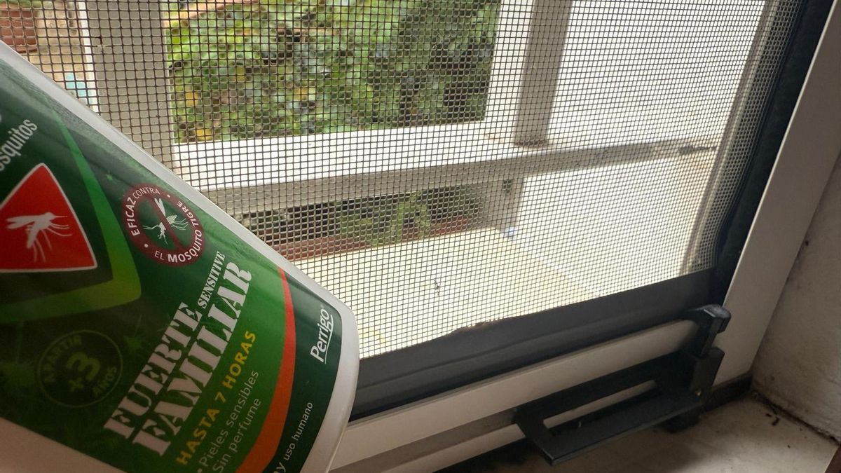 Imagen de una mosquitera y un insecticida ambiental.