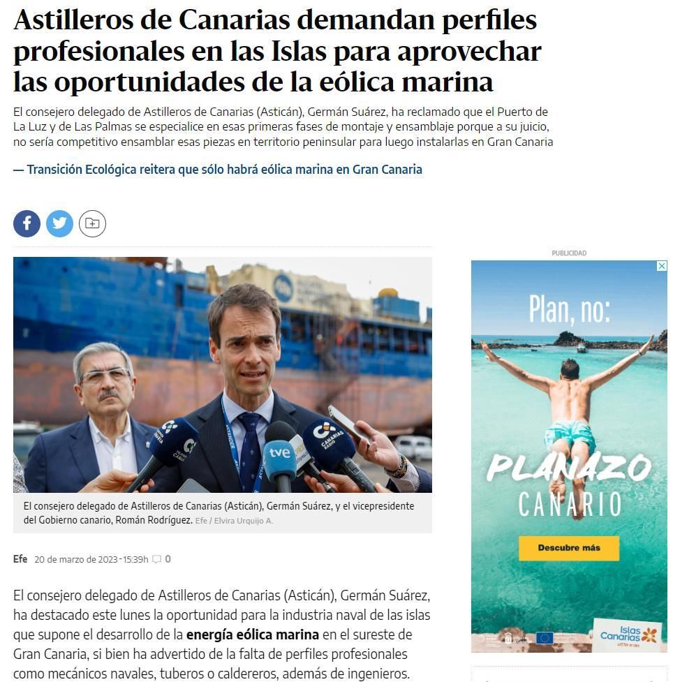 Noticia con más interacciones sobre el sector de la reparación naval y los astilleros de Canarias