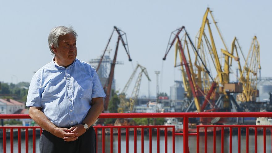 El secretario general de las Naciones Unidas, Antonio Guterres, fue registrado este viernes, durante su visita al puerto de Odesa (Ucrania) EFE/STR