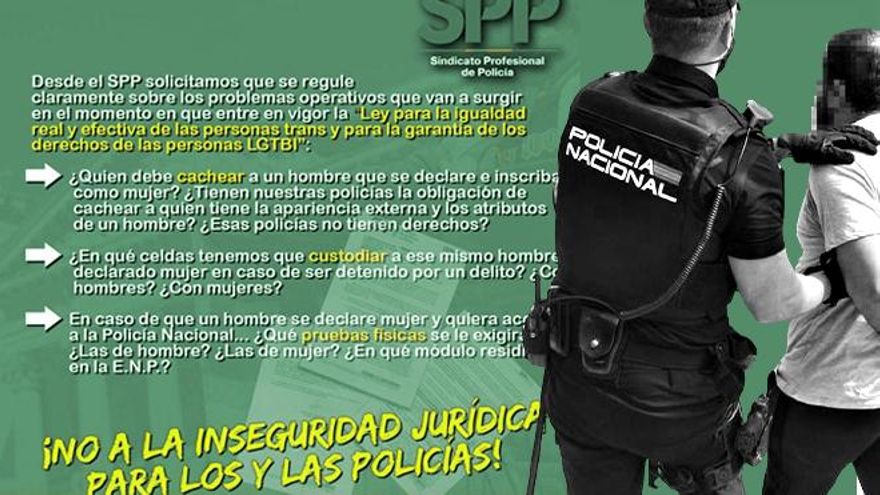 El sindicato de mandos de la Policía Nacional tergiversa la ley trans: "¿Quién cachea a un hombre inscrito mujer?"