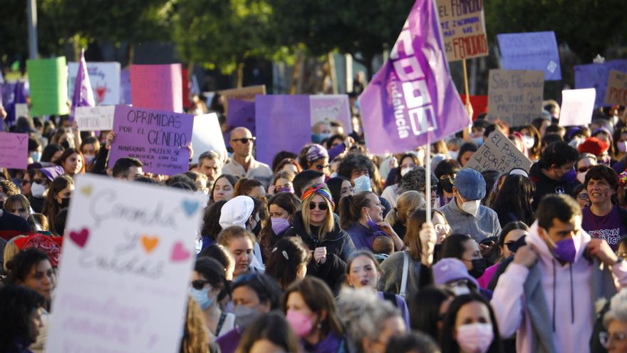 Cientos de personas participan este martes en una marcha con motivo del Día Internacional de la Mujer en Córdoba. EFE/Salas
