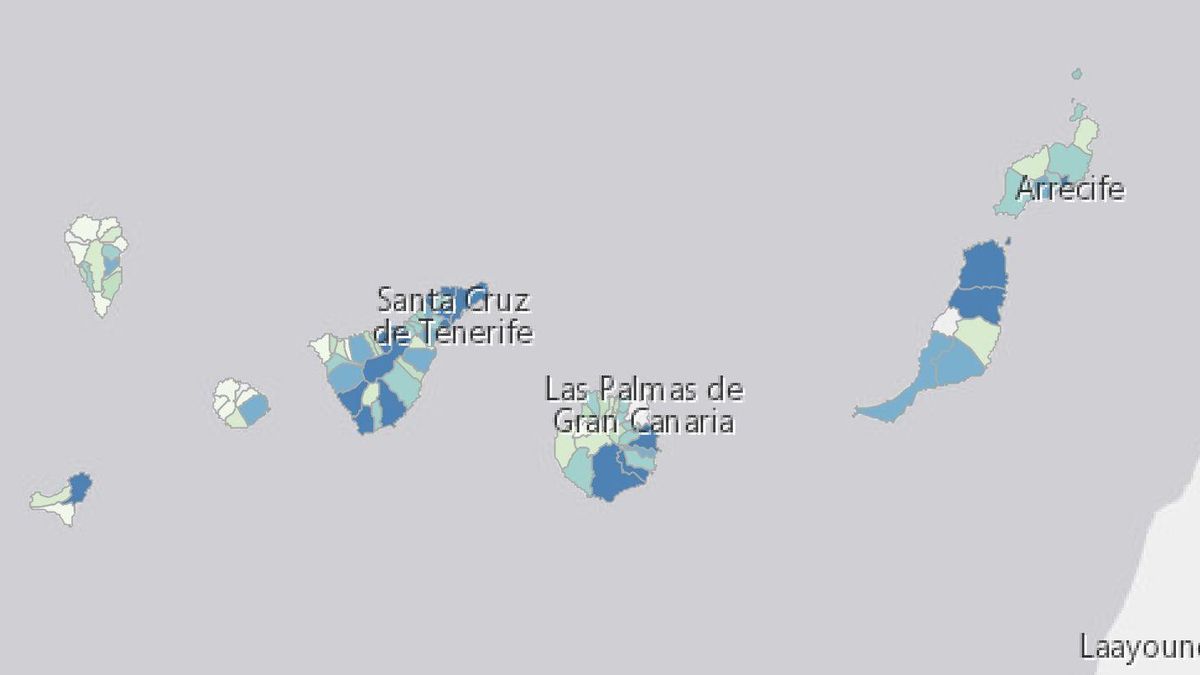 Mapa de casos positivos por COVID-19 en Canarias