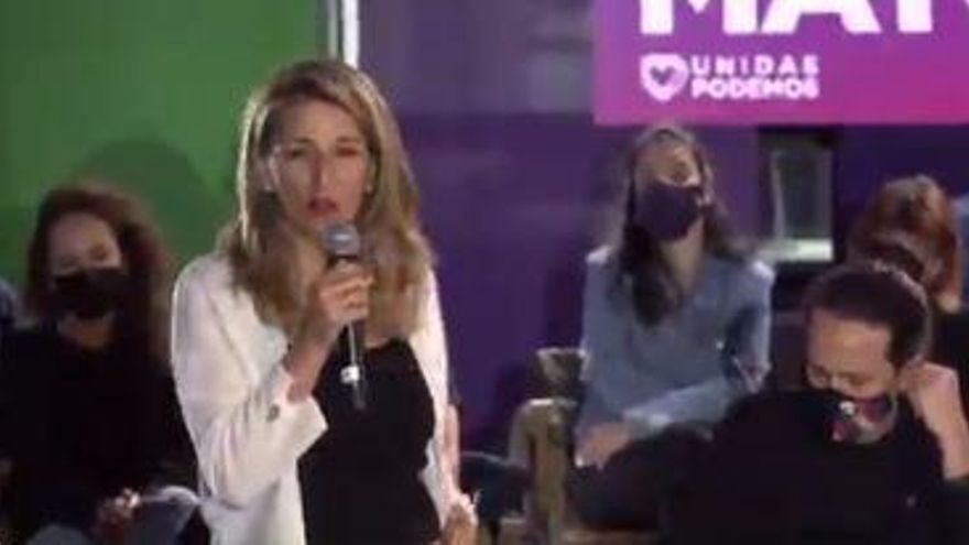 Yolanda Díaz en un mitin con Pablo Iglesias