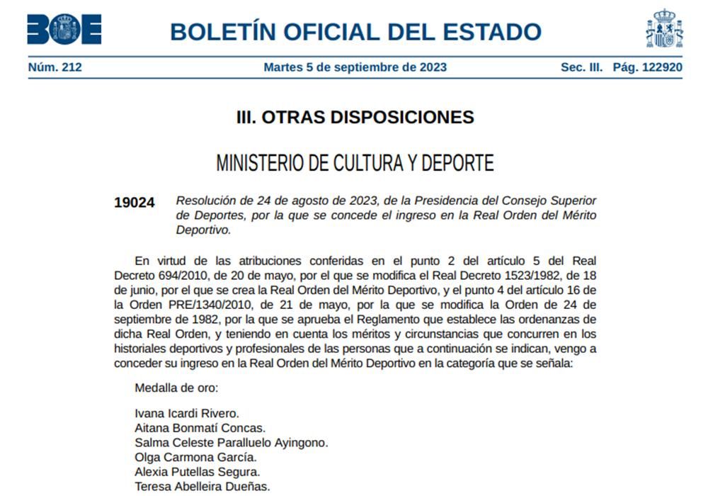 Resolución del BOE con el nombre de Ivana Icardi