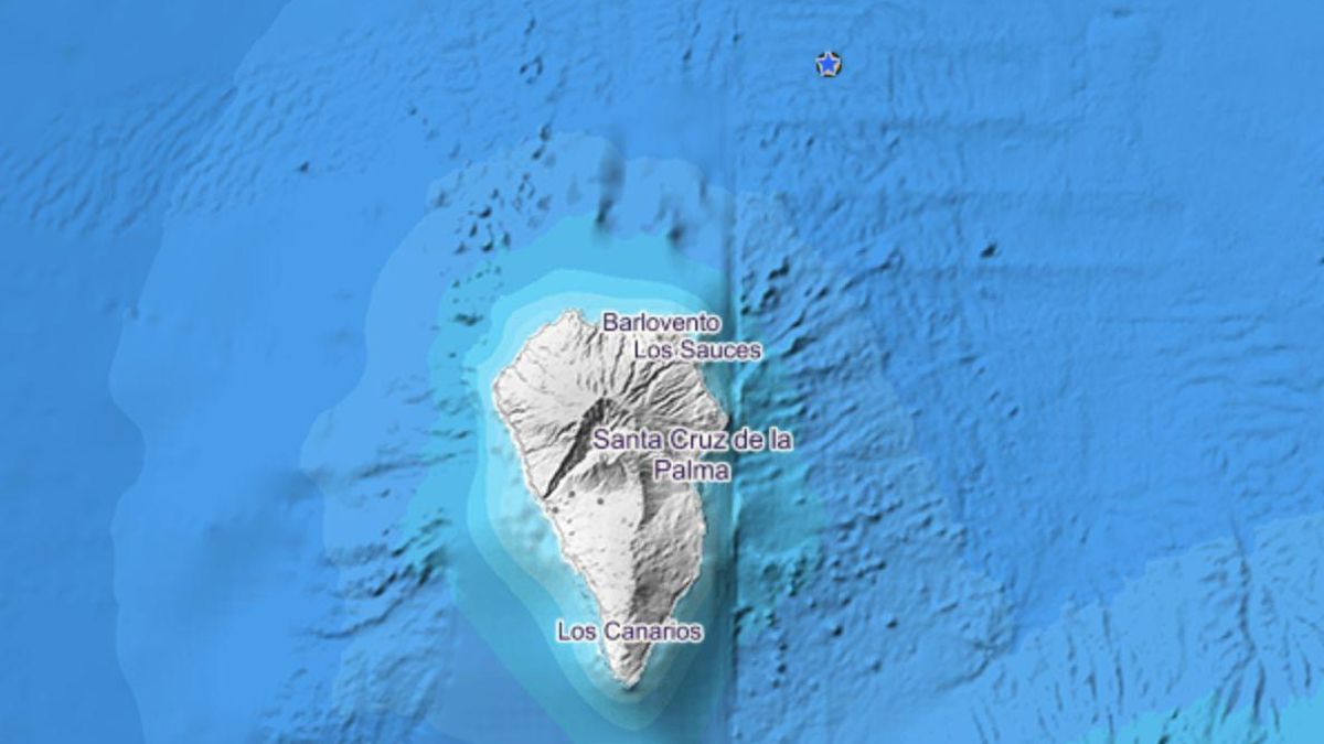 Imagen del IGN el que se indica el lugar exacto donde se ha localizado el movimiento sísmico este martes, 15 de septiembre, a las 02.12 horas, en el mar, al  norte de La Palma.