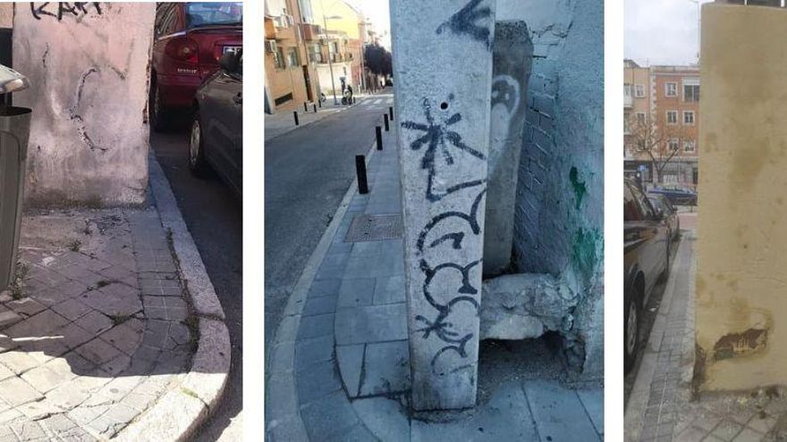 Aceras obstaculizadas por torretas en las calles de Olite, Divino Redentor y Matadero