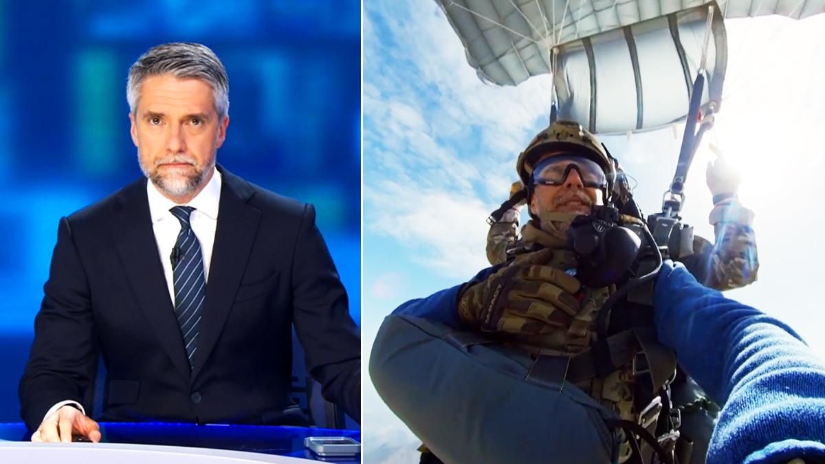 Informativos Telecinco muestra el salto al vacío de Carlos Franganillo desde un avión del Ejército español