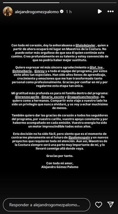 Palomo Spain explica su salida de 'Maestros de la costura Celebrity'