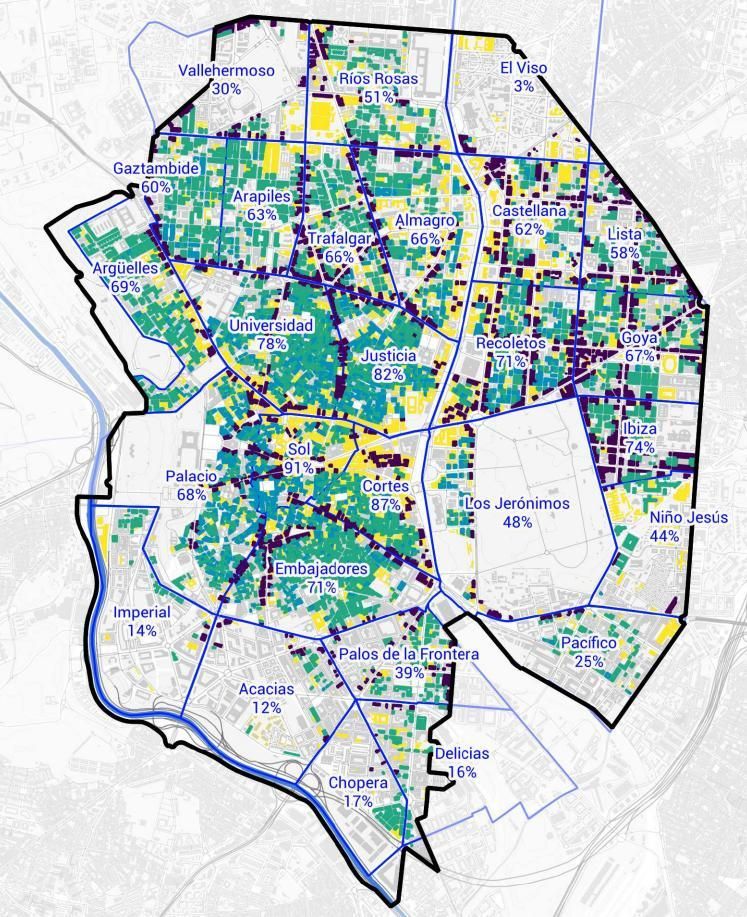 Porcentaje de viviendas del centro histórico que según Más Madrid pueden convertirse en pisos turísticos con la nueva norma