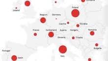Los círculos rojos representan las subvenciones a proyectos respaldados por las compañías de ENTSOG.