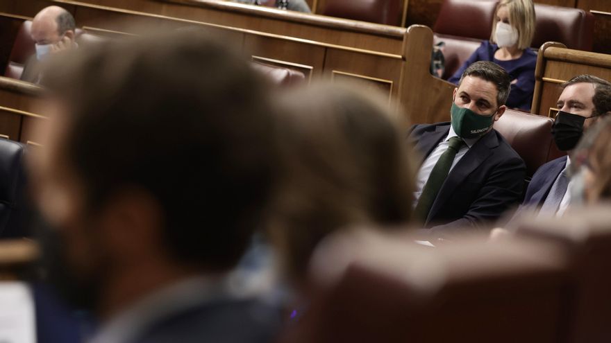 El líder de Vox, Santiago Abascal, en una sesión plenaria en el Congreso de los Diputados