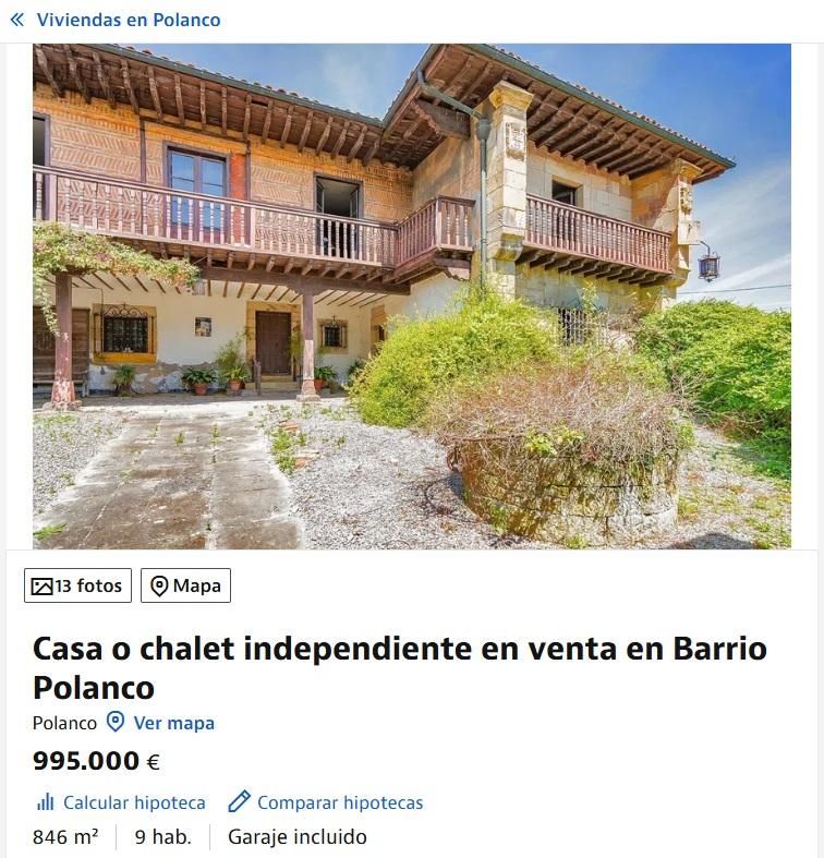 Anuncio de venta de la casa de Pereda en Polanco.