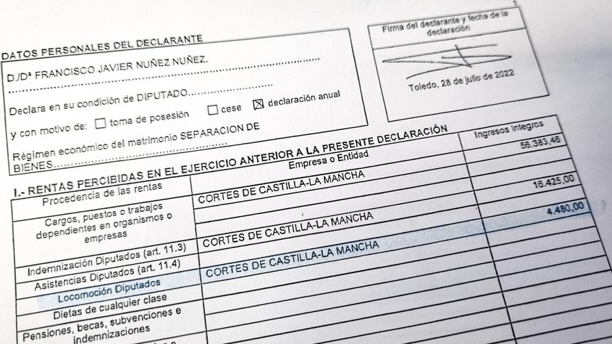 Declaración de bienes de Núñez en 2022 que ha facilitado el PSOE
