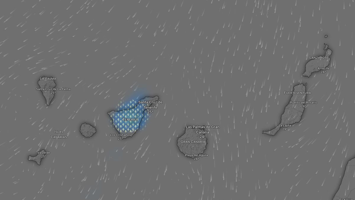 Mapa de precipitaciones en Canarias según la previsión del modelo europeo para el jueves 3 de septiembre.