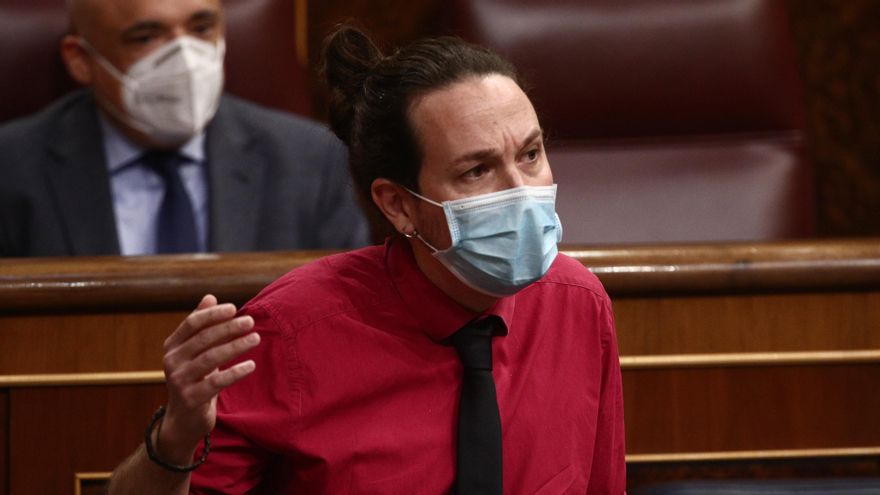 El vicepresidente segundo del Gobierno, Pablo Iglesias, interviene durante una sesión de Control al Gobierno en el Congreso de los Diputados, en Madrid, (España), a 17 de marzo de 2021.