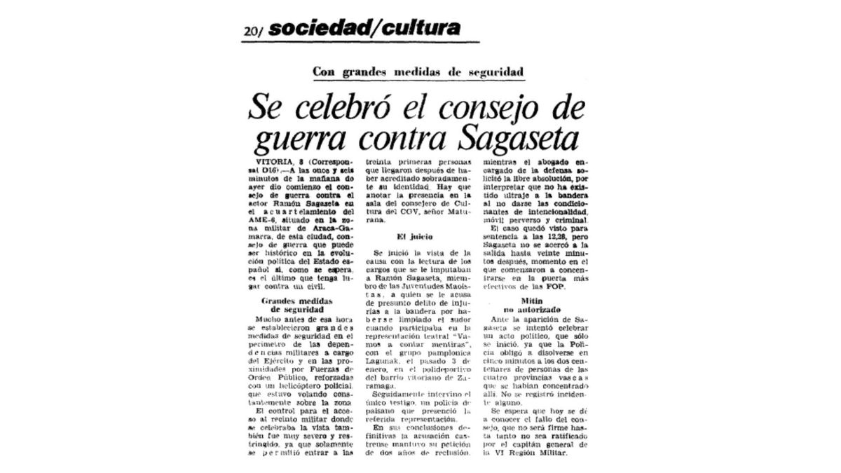 Crónica de un periódico local del Juicio de Ramón Sagaseta