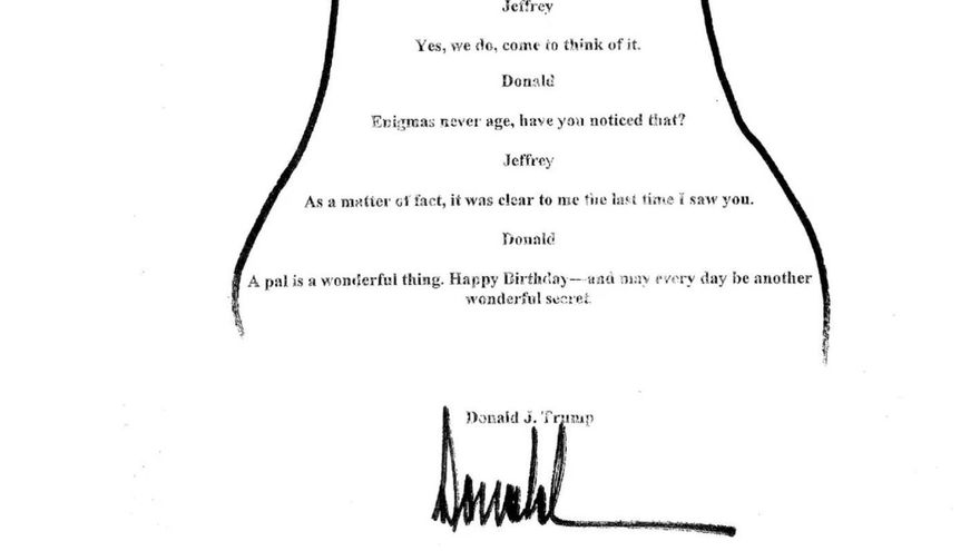 This is the drawing of a naked woman Trump dedicated to Epstein for her 50th birthday