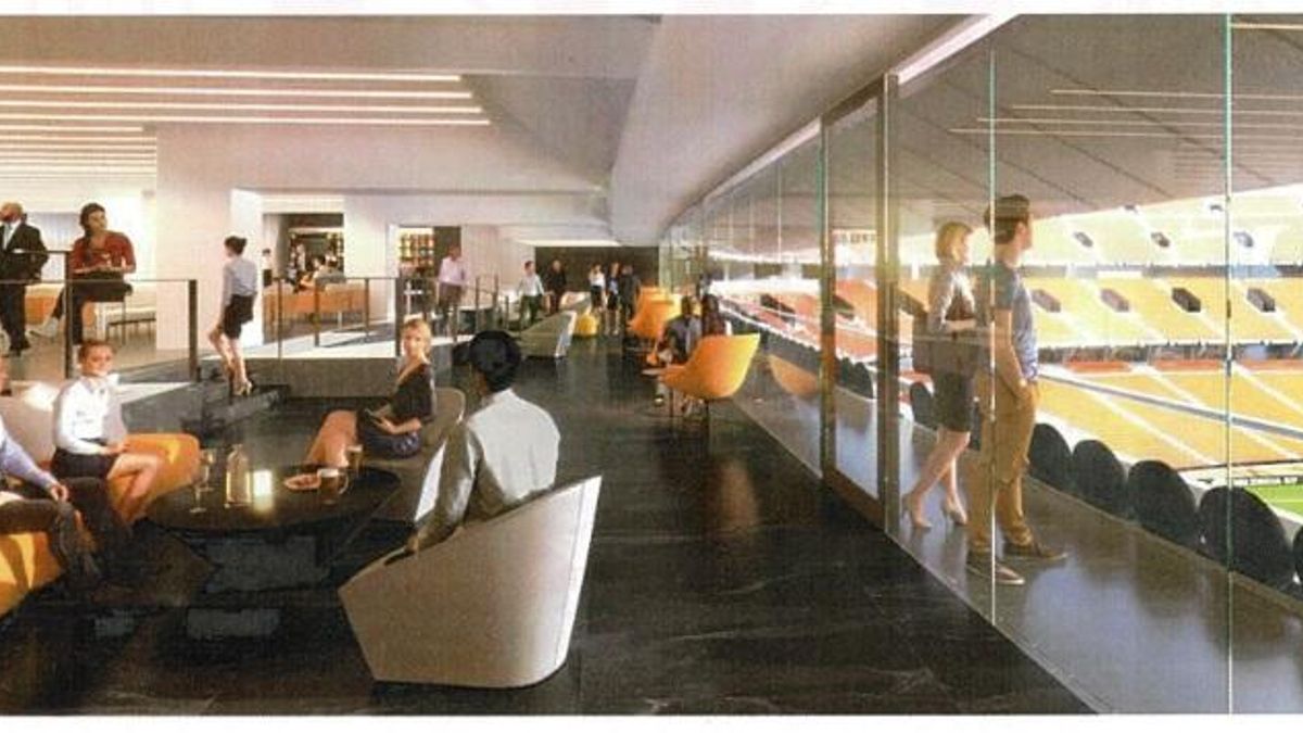 Imagen virtual de un palco con vistas al estadio.