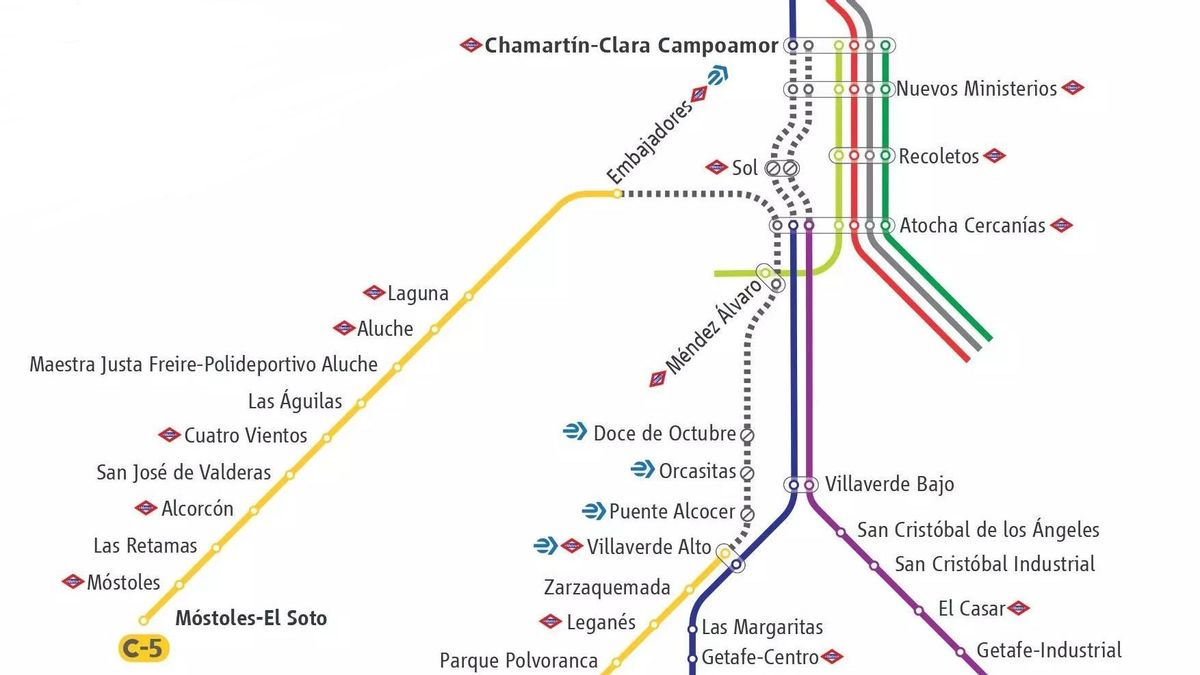Los trenes de la línea C-5 de Cercanías Madrid recuperan su servicio entre Embajadores y Villaverde Alto este jueves