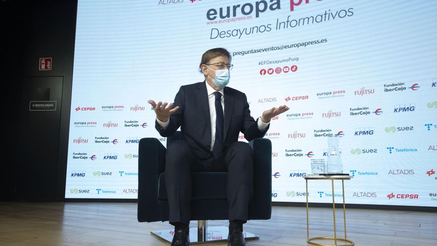 El presidente de la Generalitat valenciana, Ximo Puig, interviene en un Desayuno Informativo de Europa Press en el Auditorio El Beatriz Madrid, a 21 de julio de 2021, en Madrid (España).