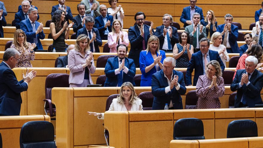 Archivo - La portavoz del PP en el Senado, Alicia García (c), durnate una sesión de control al Gobierno, en el Senado, a 18 de junio de 2024, en Madrid (España). El Gobierno se enfrenta a una sesión de control después de que la Junta de Fiscales haya aval