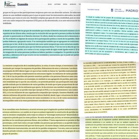 Fragmentos copiados y pegados de un artículo de un blog en el informe jurídico sobre la ruptura de MM.