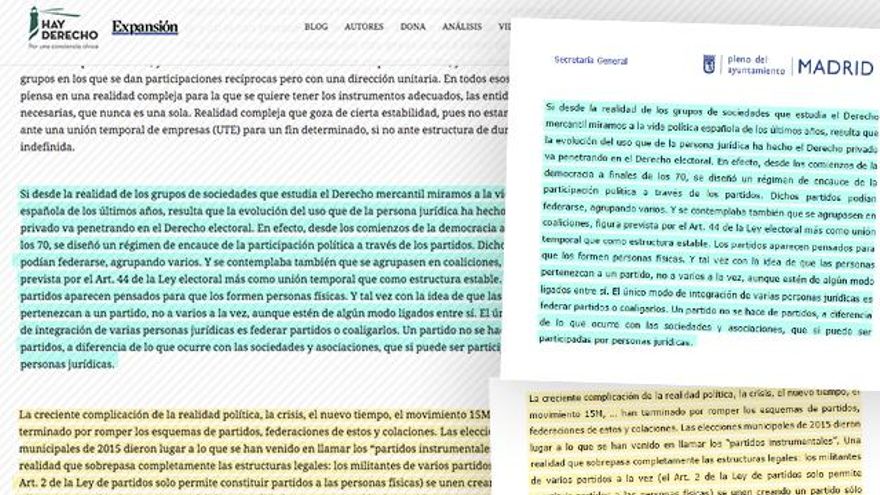 Fragmentos copiados y pegados de un artículo de un blog en el informe jurídico sobre la ruptura de MM.