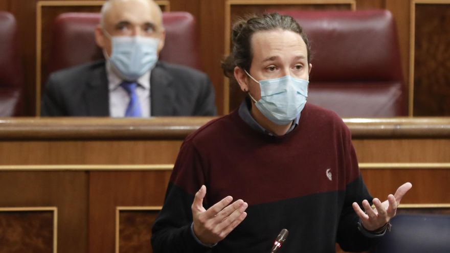 El vicepresidente segundo del Gobierno, Pablo Iglesias, interviene durante una sesión de control al Gobierno en el Congreso de los Diputados.