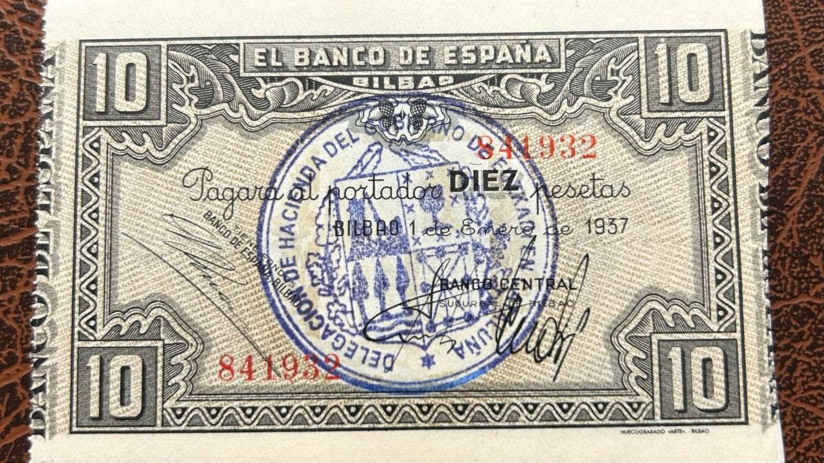 Billete de 10 pesetas vascas con sello catalán