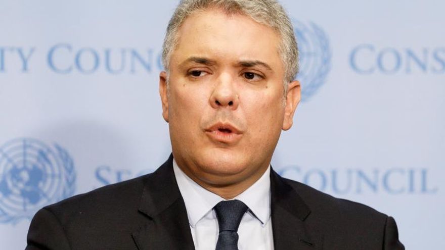 Colombian's President Ivan Duque Marquez talks with the press following a meeting with United Nations Secretary-General Antonio Guterres at United Nations headquarters in New York, New York, USA, 09 March 2020.