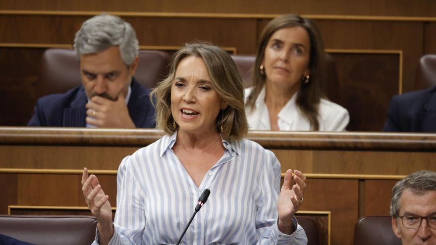 La secretaria general del PP, Cuca Gamarra, interviene durante una sesión de control al Gobierno en el Congreso.