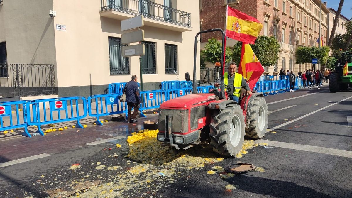 Limones, un expresidente y una cabra: la manifestación de agricultores de la Región de Murcia, en imágenes
