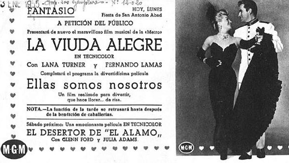 Anuncio de 'La viuda alegre', proyectada el 13 de enero de 1955 en el Fantasio