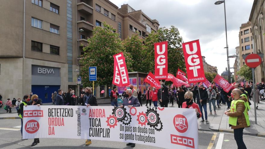 Manifestación de UGT y CCOO en Pamplona por el 1º de Mayo
