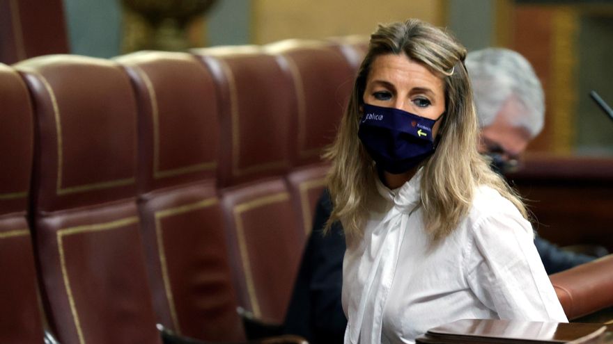 La ministra de Trabajo, Yolanda Díaz, este jueves. EFE/Zipi