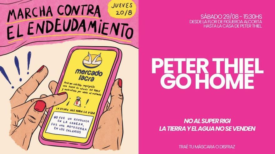 "Peter Thiel go home" y "Mercado Lacra": convocan a más protestas contra el dueño de Palantir y Marcos Galperín