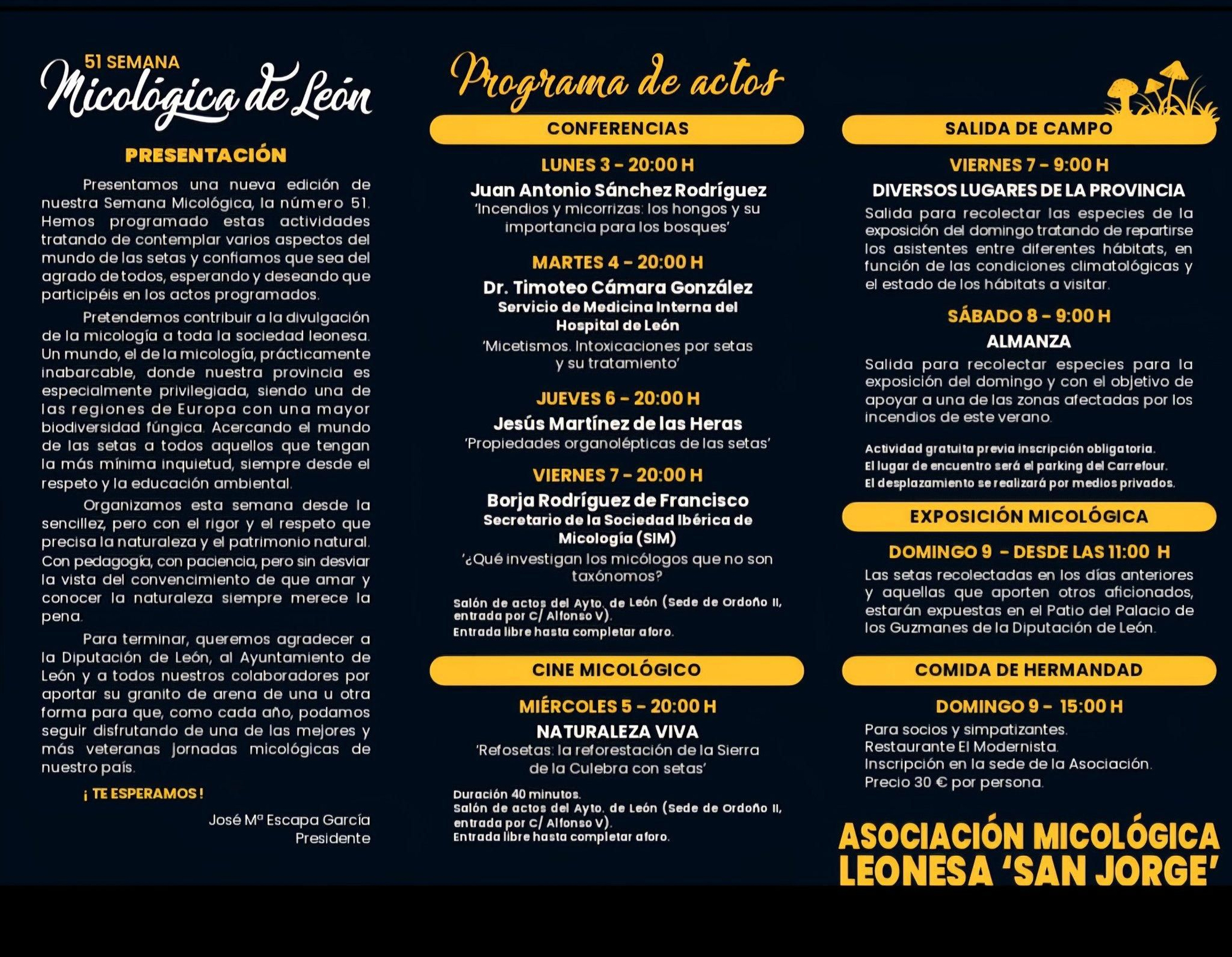 Programa de la Semana Micológica de León.