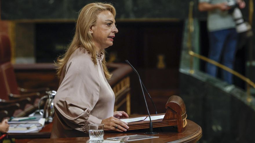 La diputada de Coalición Canaria Cristina Valido interviene en el pleno en el que se debate y vota los decretos de vivienda del Gobierno celebrado este viernes en el Congreso de los Diputados en Madrid. EFE/JJ Guillén