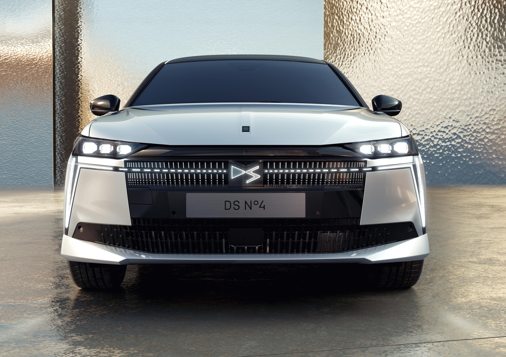 La parrilla acoge la luz diurna en degradado hasta el logo, además de unas lamas verticales reflectantes.