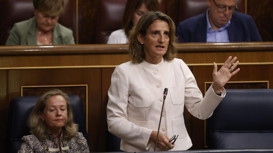 La ministra de Transición Ecológica, Teresa Ribera durante su intervención en la sesión de control al gobierno celebrada este miércoles en el Congreso.
