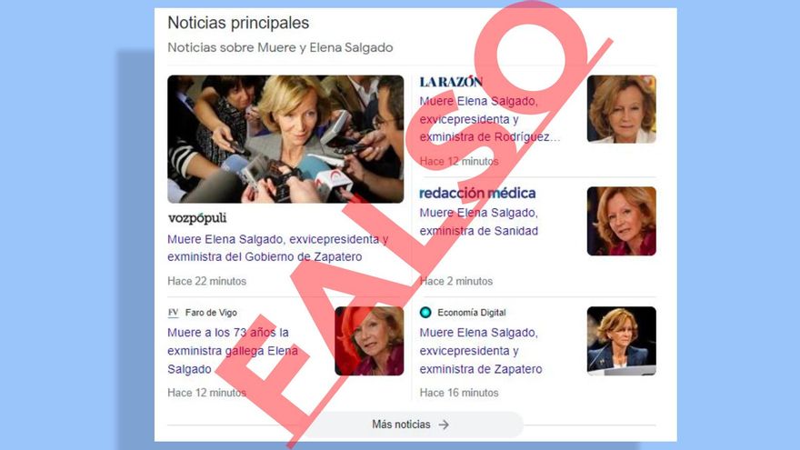 Titulares de los medios de comunicación que han dado la noticia falsa del fallecimiento de Salgado.